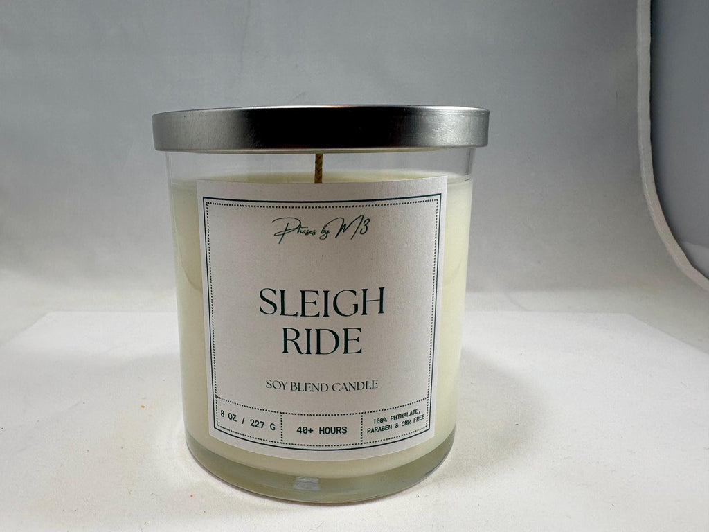 Sleigh Ride Candle – 8oz Winter Woodland Scent, Eucalyptus & Lavender, Pine, Cedar, Oakmoss
