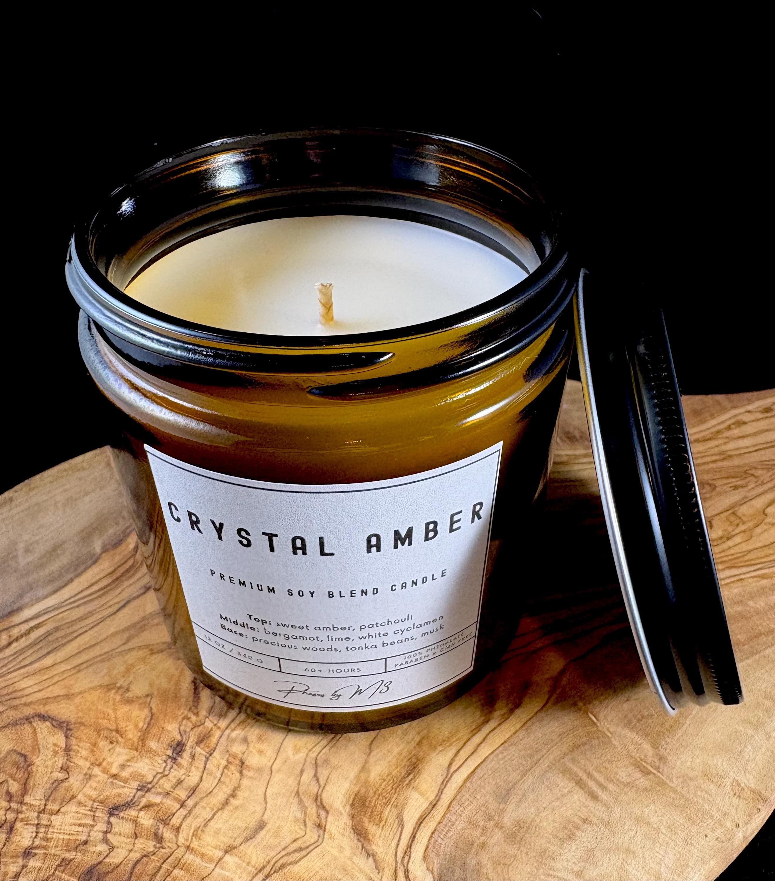 Crystal Amber Candles | Luxury Scented Candles | Bergamot, Lime, Amber, Patchouli, White Cyclamen | Amber jar