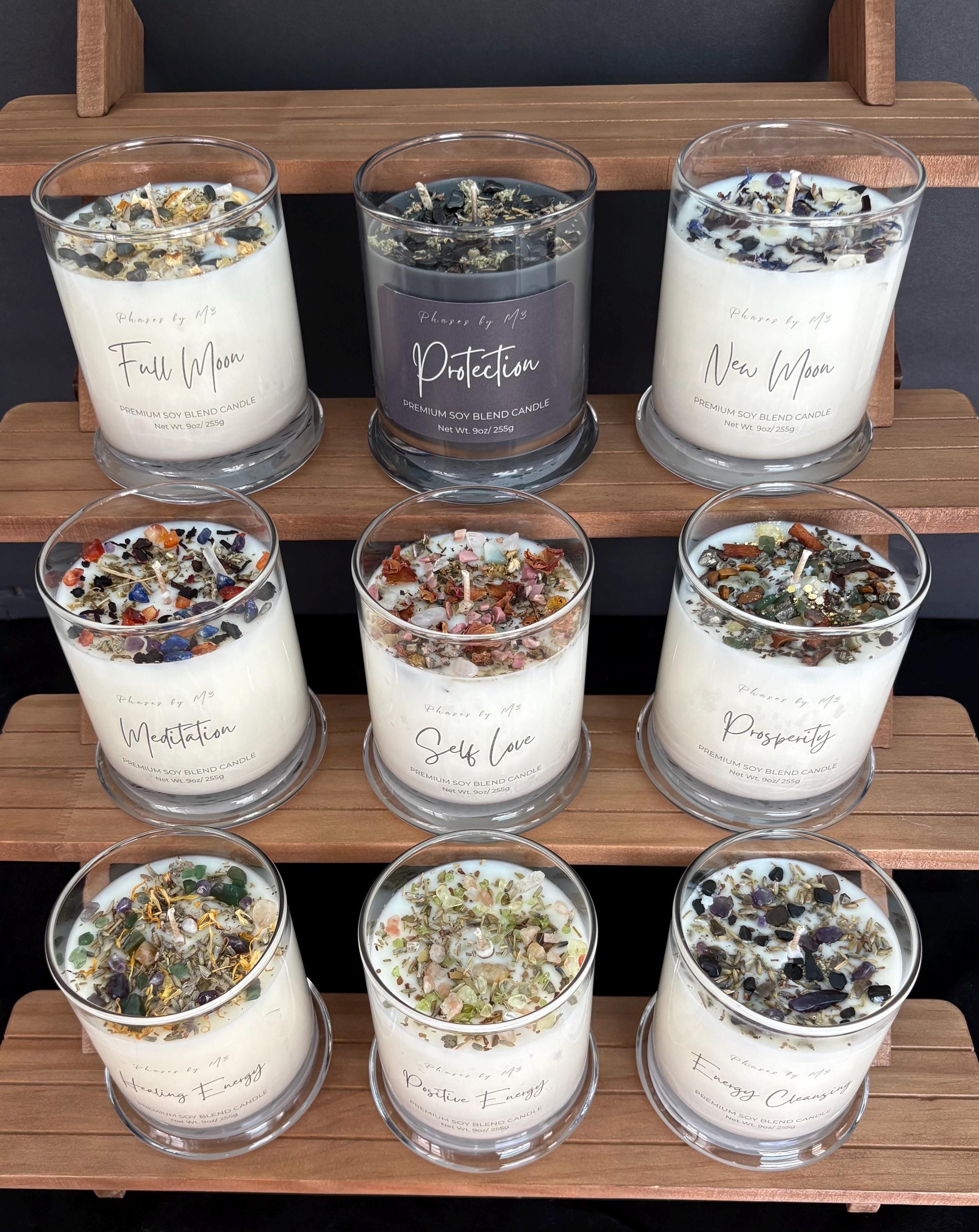 Reiki Charged Intention Candle Collection | 9oz Soy Candles with Crystals and Herbs | Manifestation, Healing & Spiritual Energy Candles