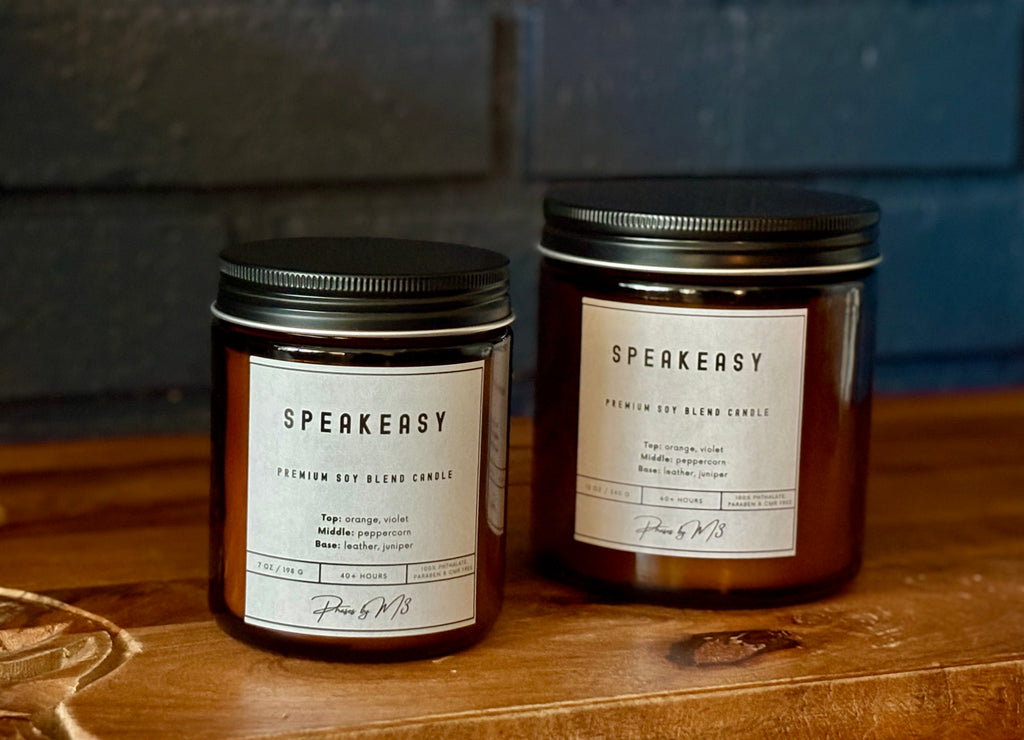 Speakeasy – Leather & Juniper Scented | Amber Glass Candle | Gin Lounge Candle | Masculine Candle | 7oz and 12oz candles