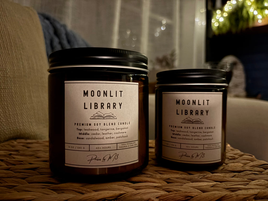 Moonlit Library Candle & Wax Melts – Teakwood, Cedar and Amber