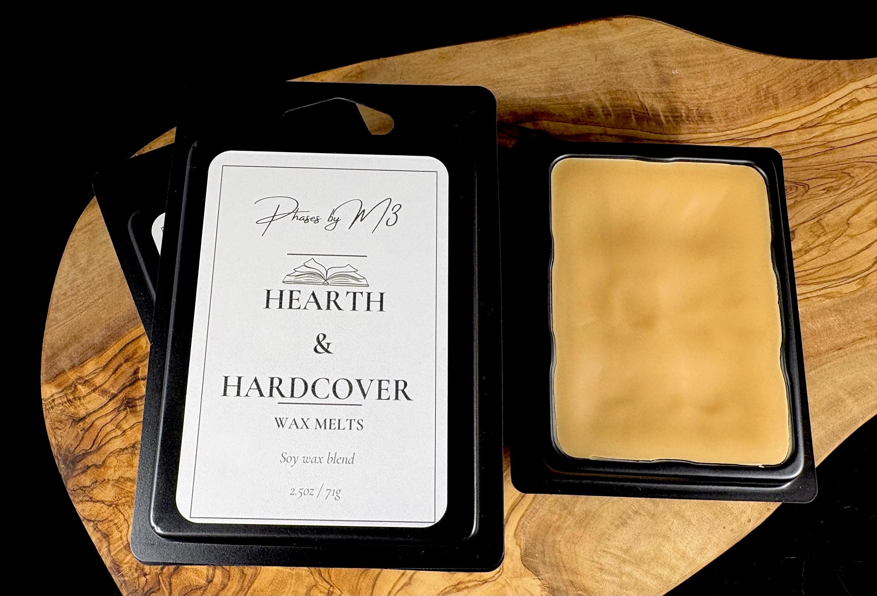 Hearth and Hardcover Candle | Amber Jar Candle with Wood Wick | Teakwood, Cedar, Leather & Smoke | Cozy Winter Candle for Book Lovers