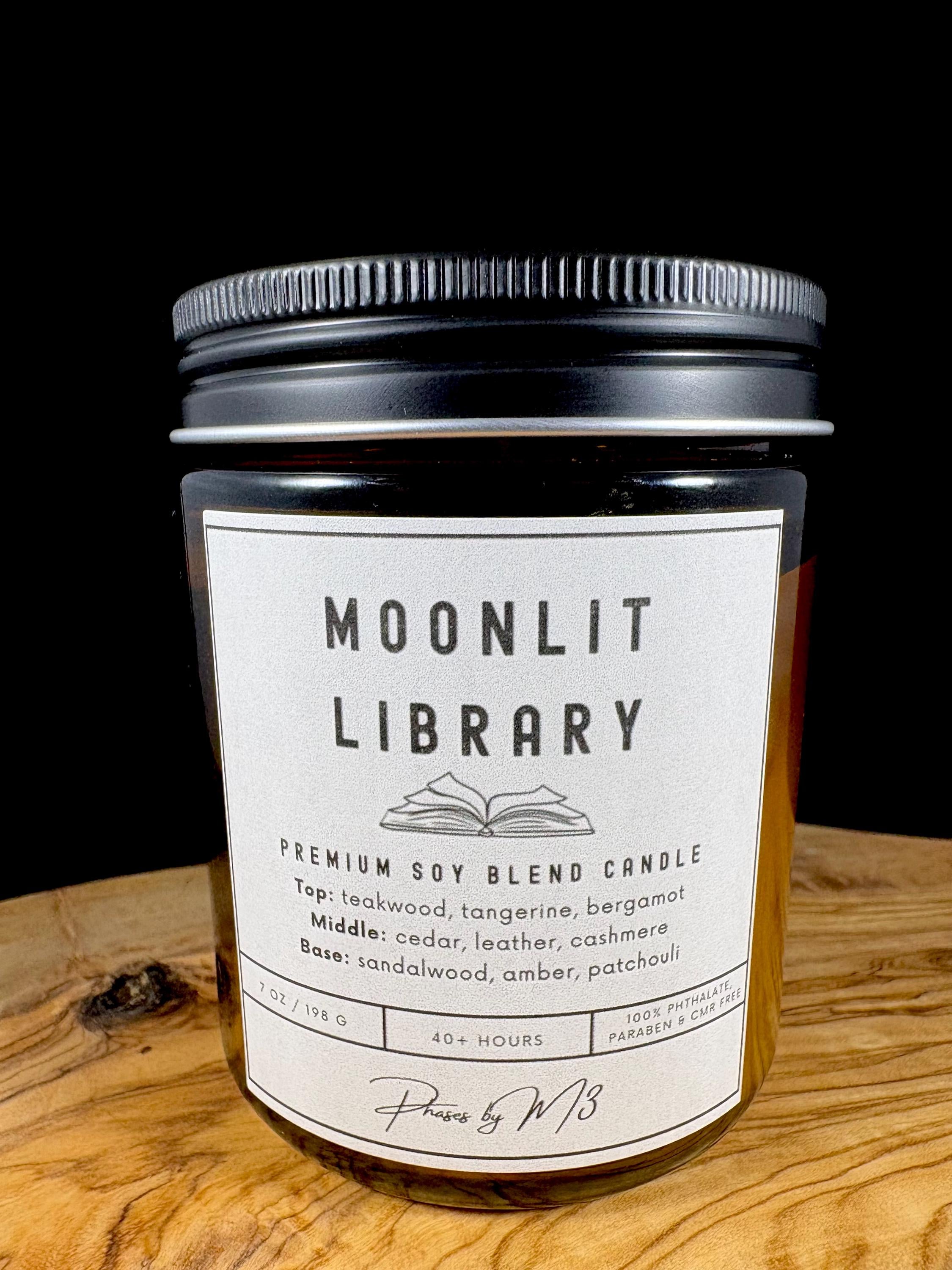 Moonlit Library Candle & Wax Melts – Teakwood, Cedar and Amber