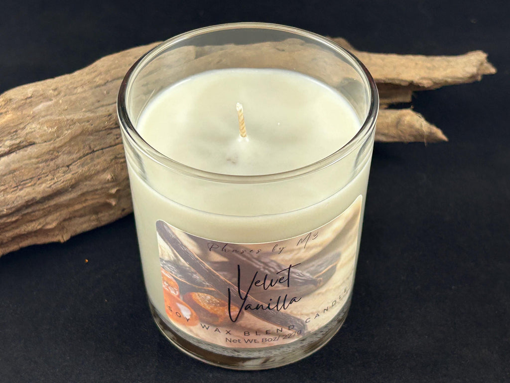 Velvet Vanilla Candle and Wax Melts | Amaretto, Jasmine, Vanilla & Amber Scent | Cozy and Elegant Soy Blend Home Fragrance