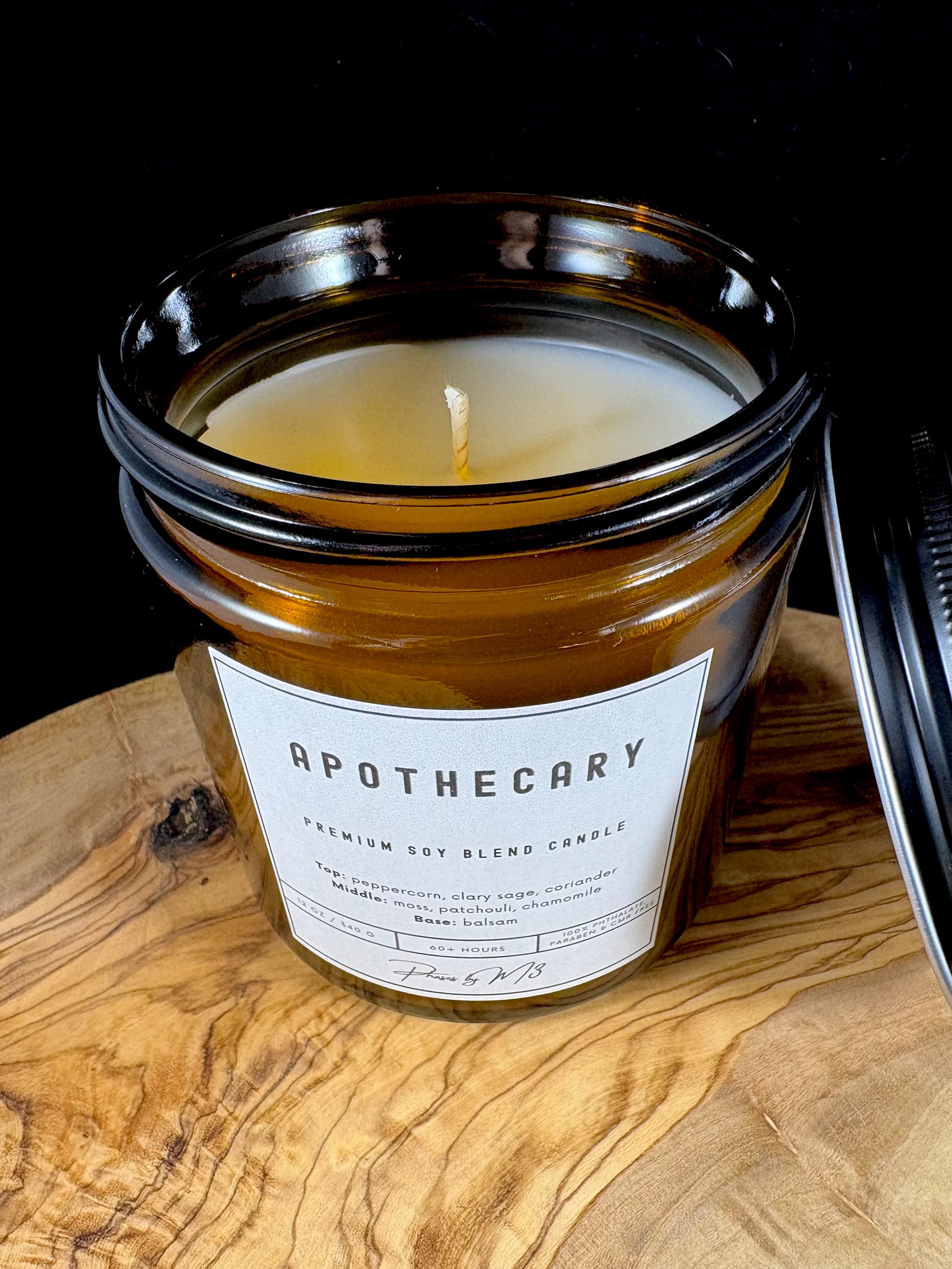 Apothecary Candle | Amber Glass Soy Candle | Earthy Herbal Candle with Moss, Sage, Balsam  | 7oz and 12oz Candles & Wax Melts