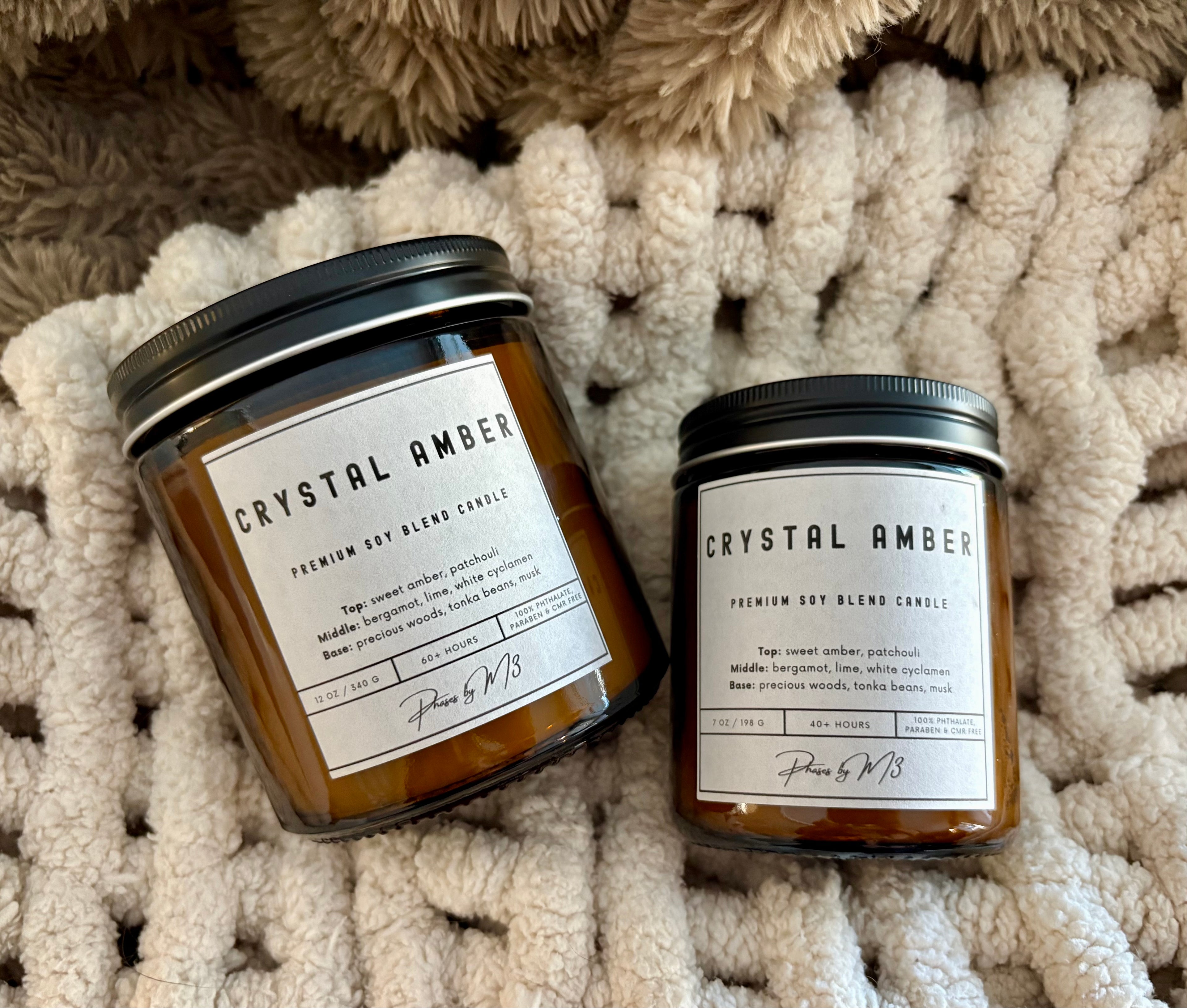 Crystal Amber Candles | Luxury Scented Candles | Bergamot, Lime, Amber, Patchouli, White Cyclamen | Amber jar