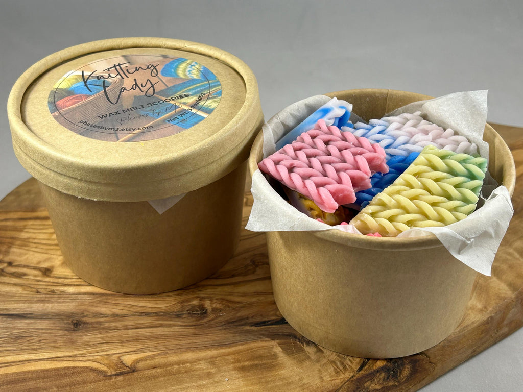 Highly Scented Wax Melt Scoopies – Fun Shapes | 3.7–4oz Cups | Customizable Wax Melts | Siren Song | Knitting Lady | Candy Land