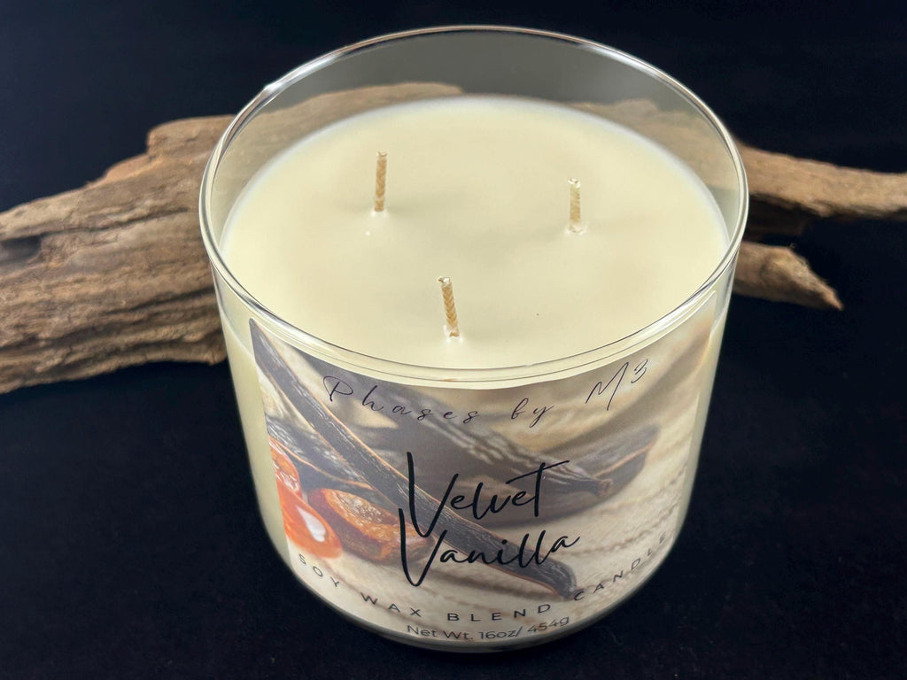 Velvet Vanilla Candle and Wax Melts | Amaretto, Jasmine, Vanilla & Amber Scent | Cozy and Elegant Soy Blend Home Fragrance