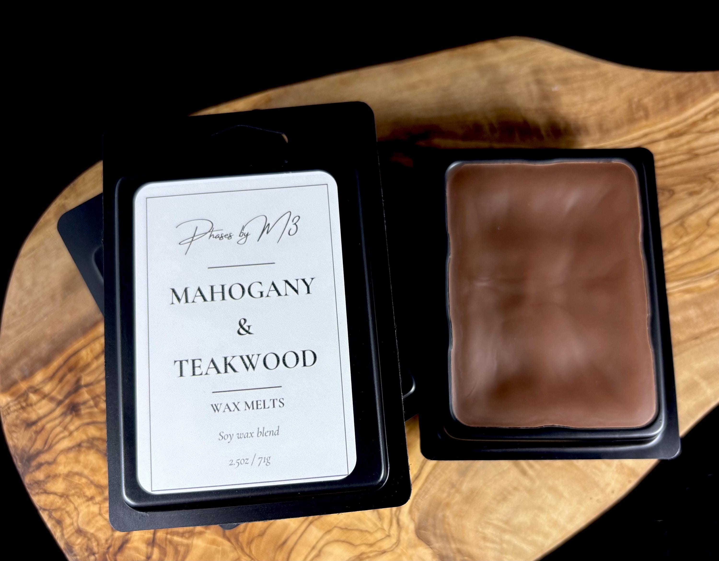 Mahogany and Teakwood Candle – 7oz and 12oz Amber Glass | 2.5oz Wax Melts | Earthy Wood & Floral Home Fragrance