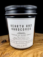 Hearth and Hardcover Candle | Amber Jar Candle with Wood Wick | Teakwood, Cedar, Leather & Smoke | Cozy Winter Candle for Book Lovers