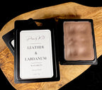 Leather and Labdanum Candle | 7oz and 12oz Amber Glass | 2.5oz Wax Melts | Luxurious Leather & Tobacco Scent