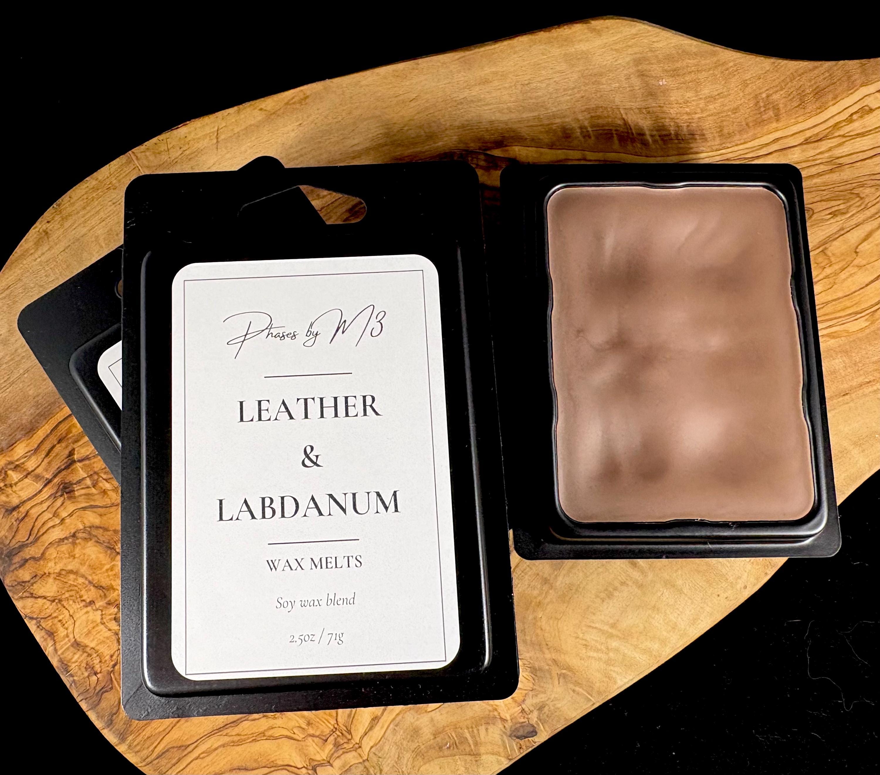 Leather and Labdanum Candle | 7oz and 12oz Amber Glass | 2.5oz Wax Melts | Luxurious Leather & Tobacco Scent