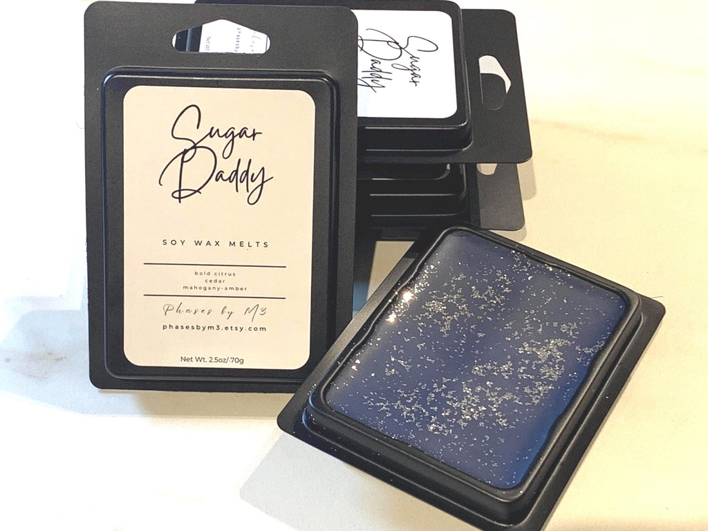 Sugar Daddy Wax Melts – Citrus, Mahogany & Amber | Masculine Luxury Scent | 2.5oz Soy Melts
