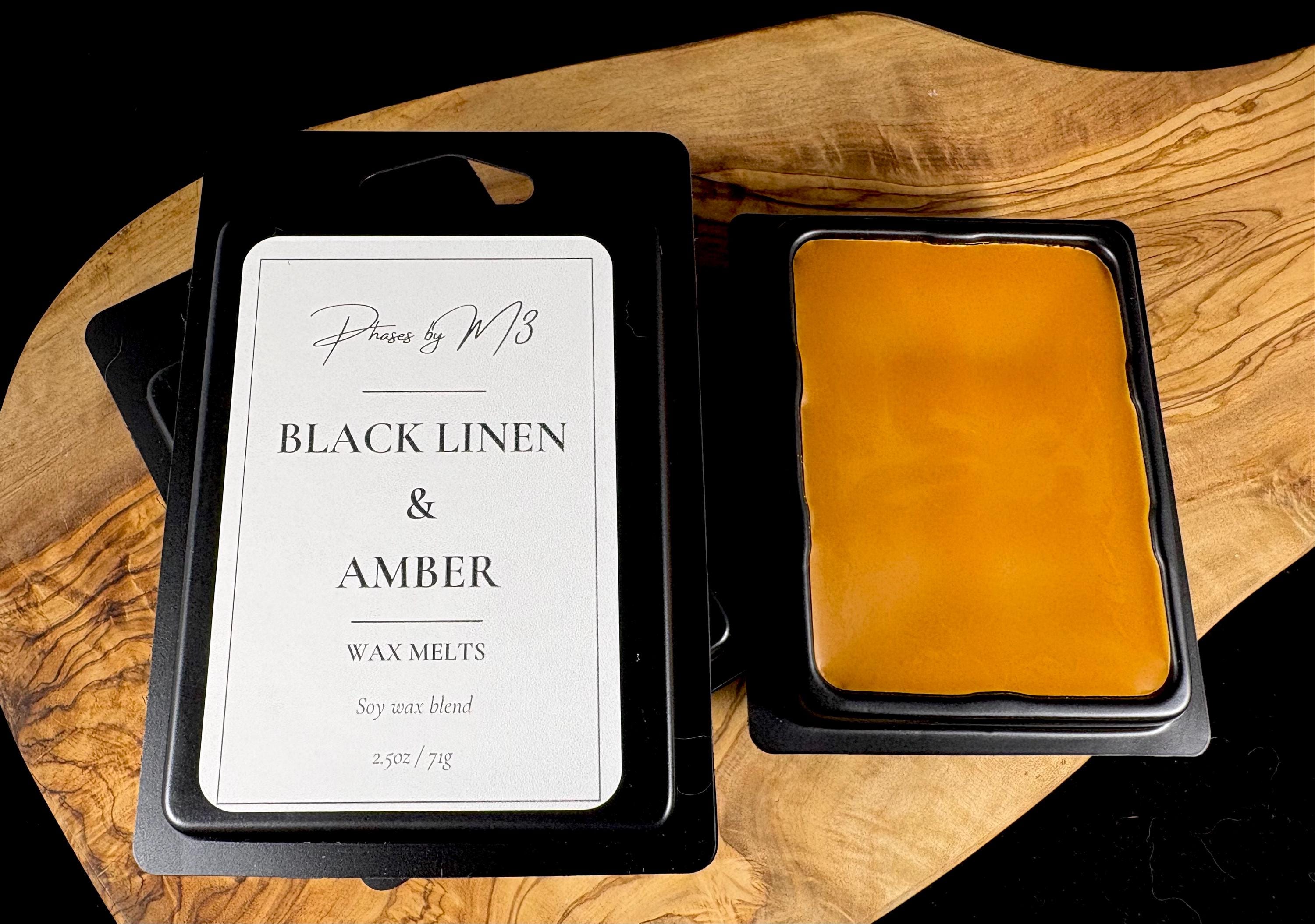 Black Linen and Amber Candle | 7oz and 12oz Amber Glass | Wax Melts | Fresh Cotton, White Blossoms, Amber & Musk