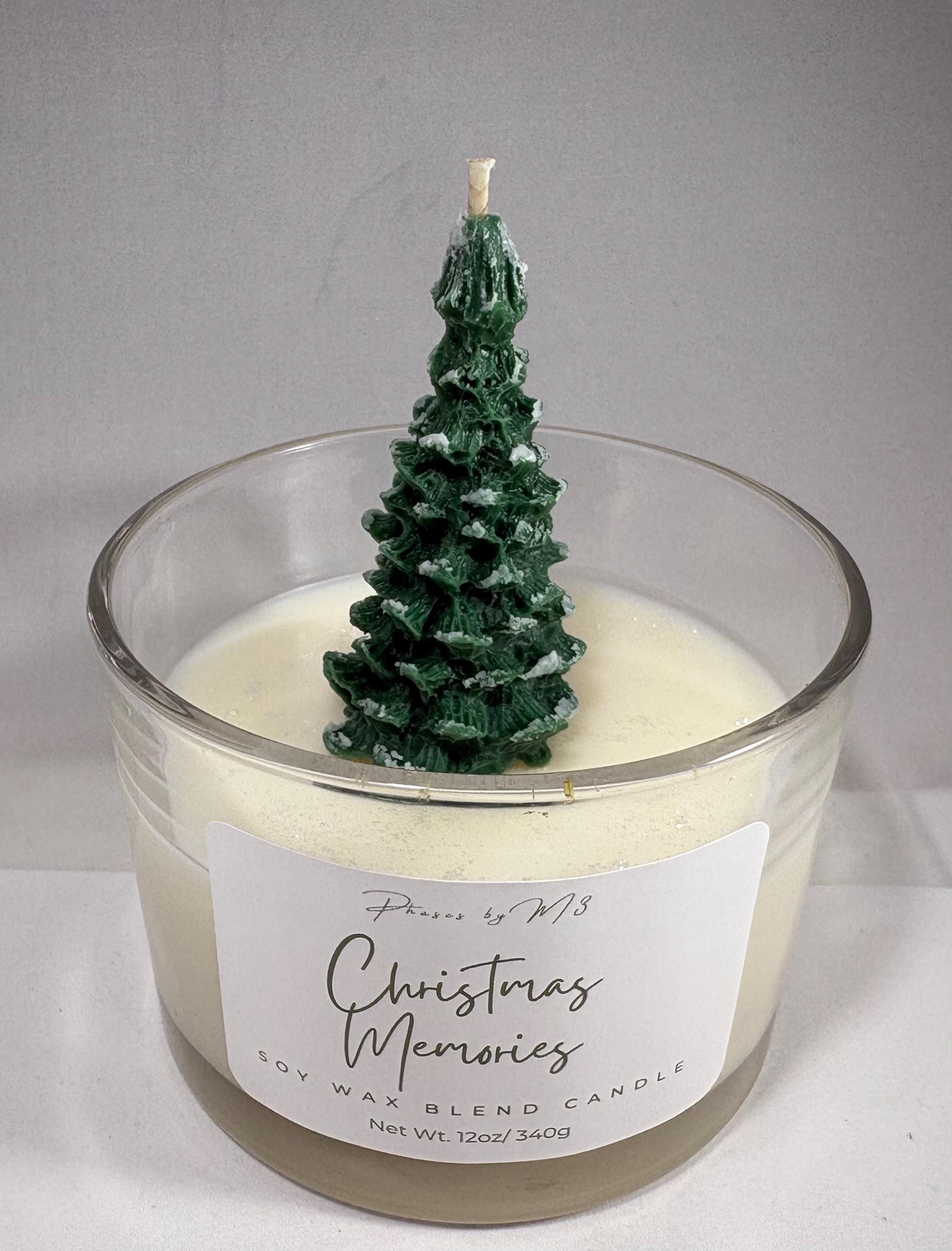 Christmas Memories Candle | 12oz Holiday Candle with Snow-Flocked Pine Tree | Cranberry Orange, Cinnamon & Pine Scent
