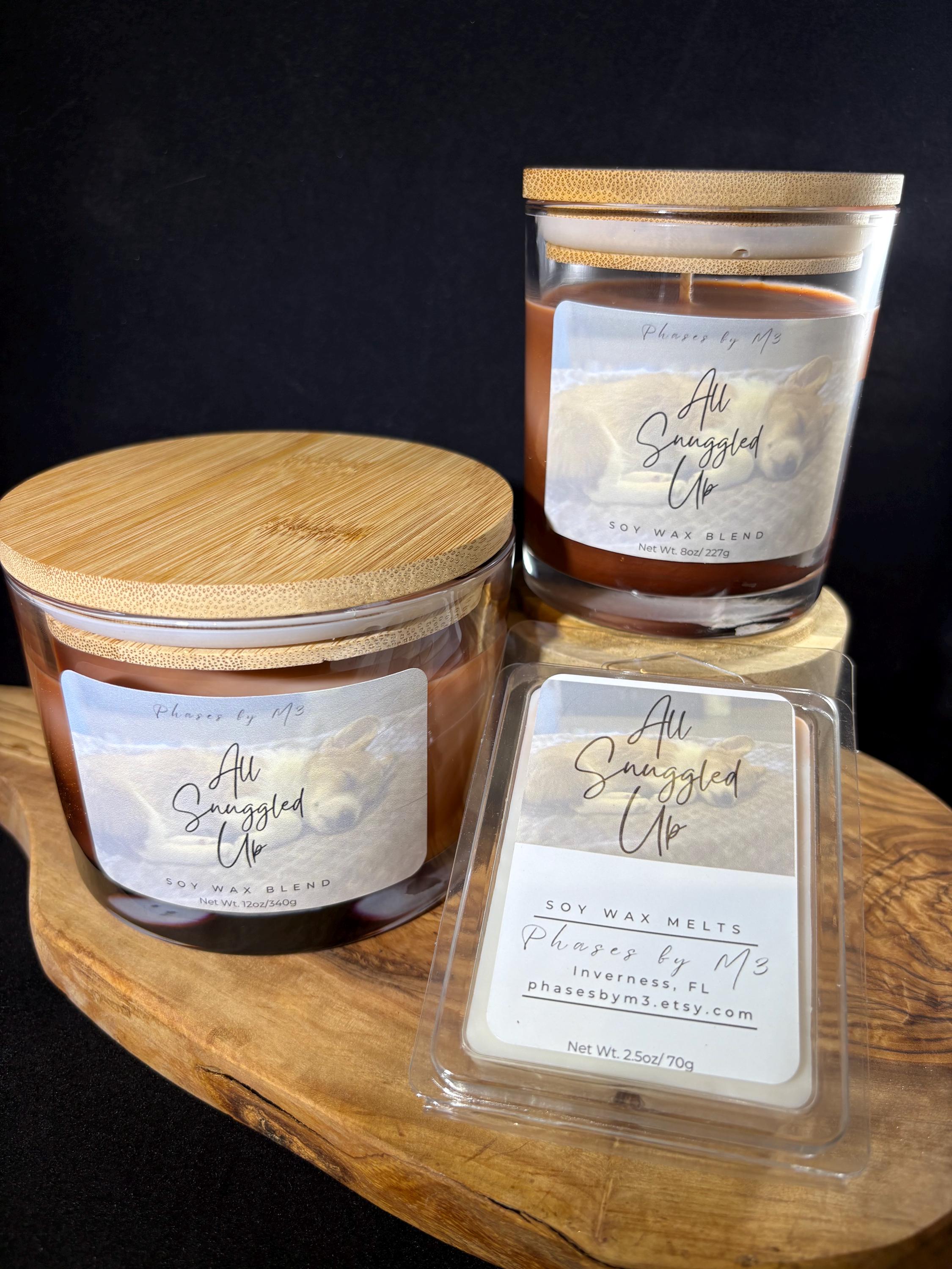 All Snuggled Up | Cozy Soy Candles and Wax Melts with Nutmeg, Lavender and Winter Air | Cashmere Musk & Birch Wood Scented