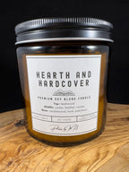 Hearth and Hardcover Candle | Amber Jar Candle with Wood Wick | Teakwood, Cedar, Leather & Smoke | Cozy Winter Candle for Book Lovers