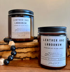 Leather and Labdanum Candle | 7oz and 12oz Amber Glass | 2.5oz Wax Melts | Luxurious Leather & Tobacco Scent