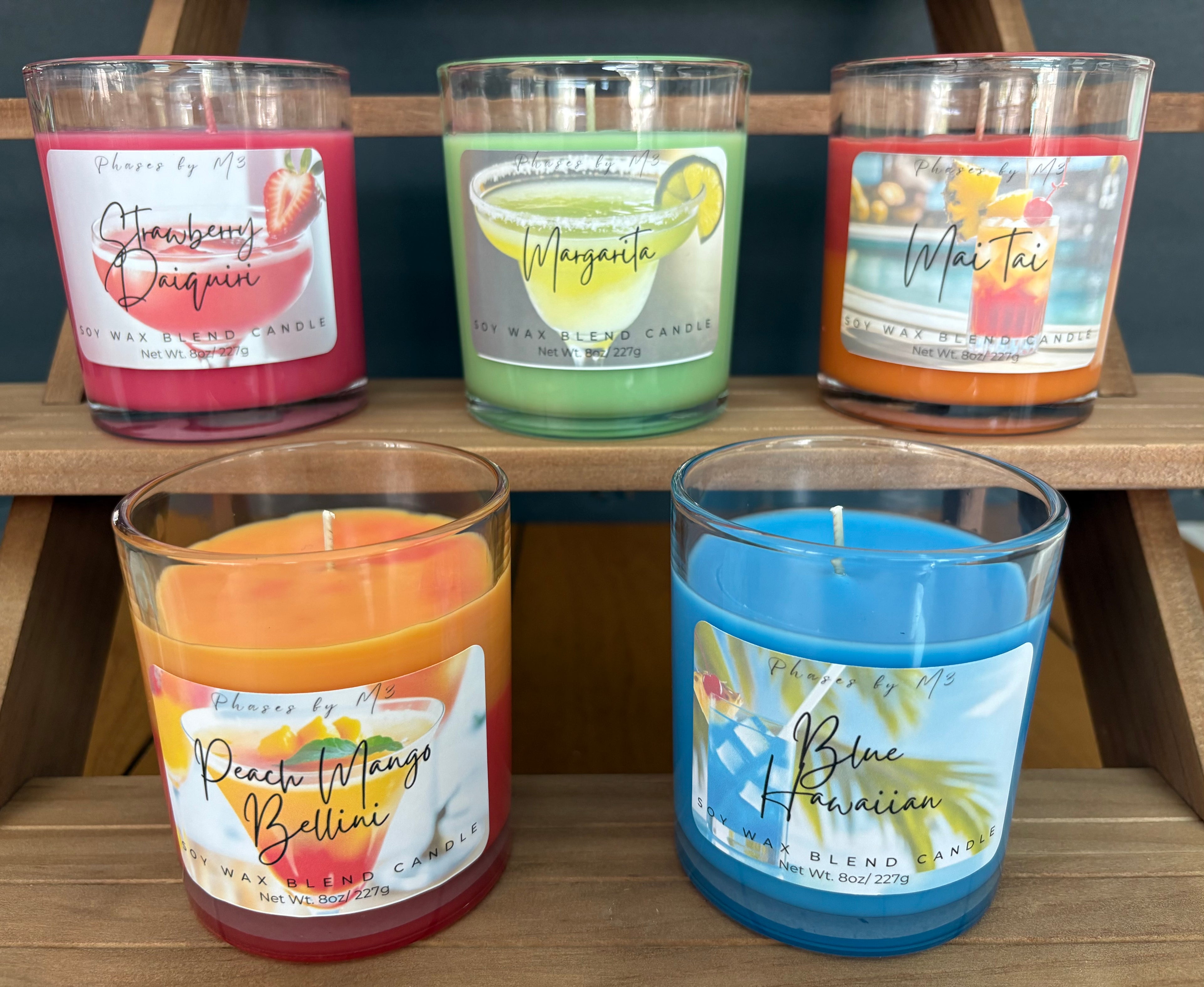 Summer Cocktail Collection Candles and Wax Melts : Peach Mango Bellini, Strawberry Daiquiri, Mai Tai, Margarita, Blue Hawaiian