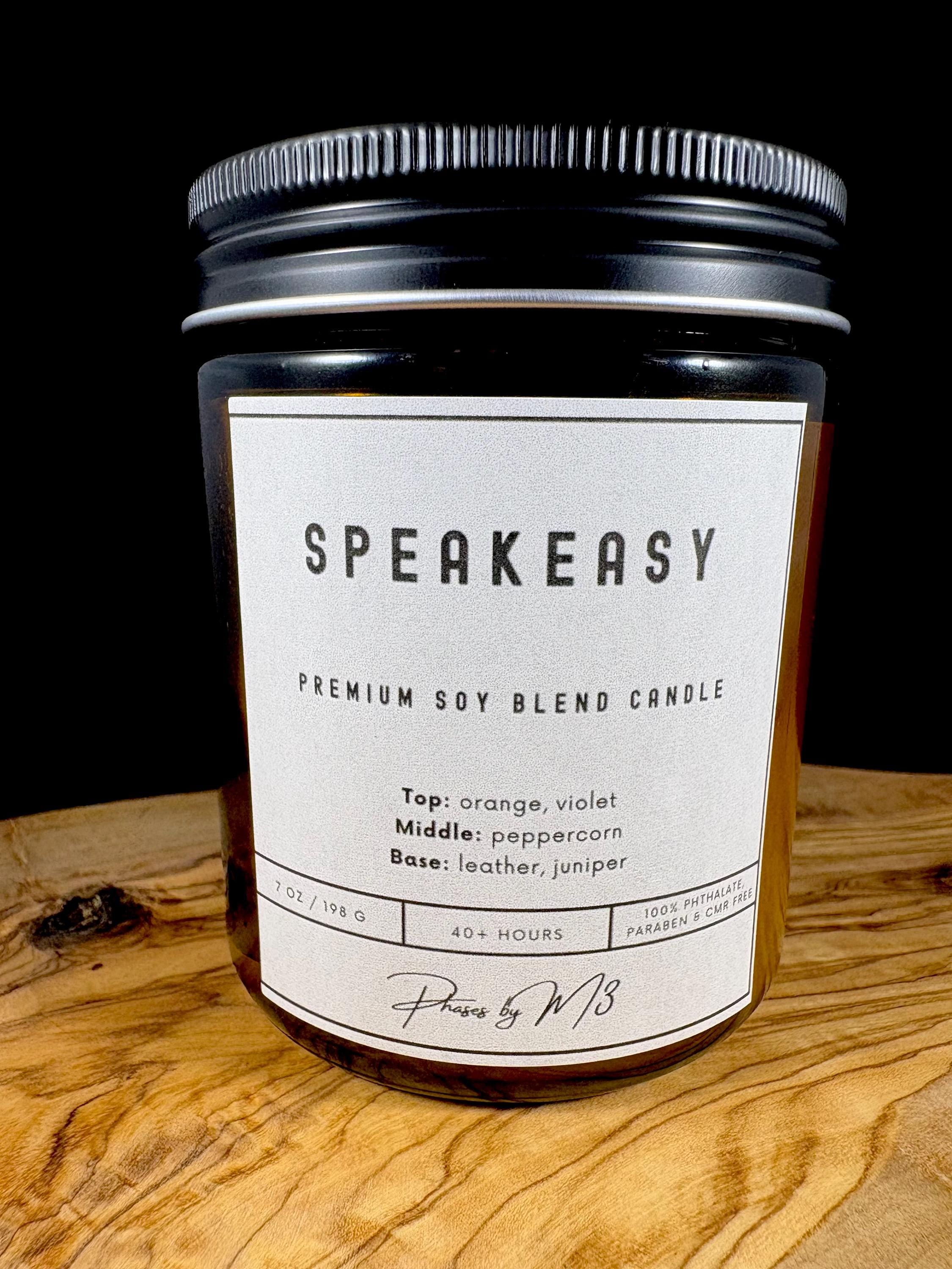 Speakeasy – Leather & Juniper Scented | Amber Glass Candle | Gin Lounge Candle | Masculine Candle | 7oz and 12oz candles