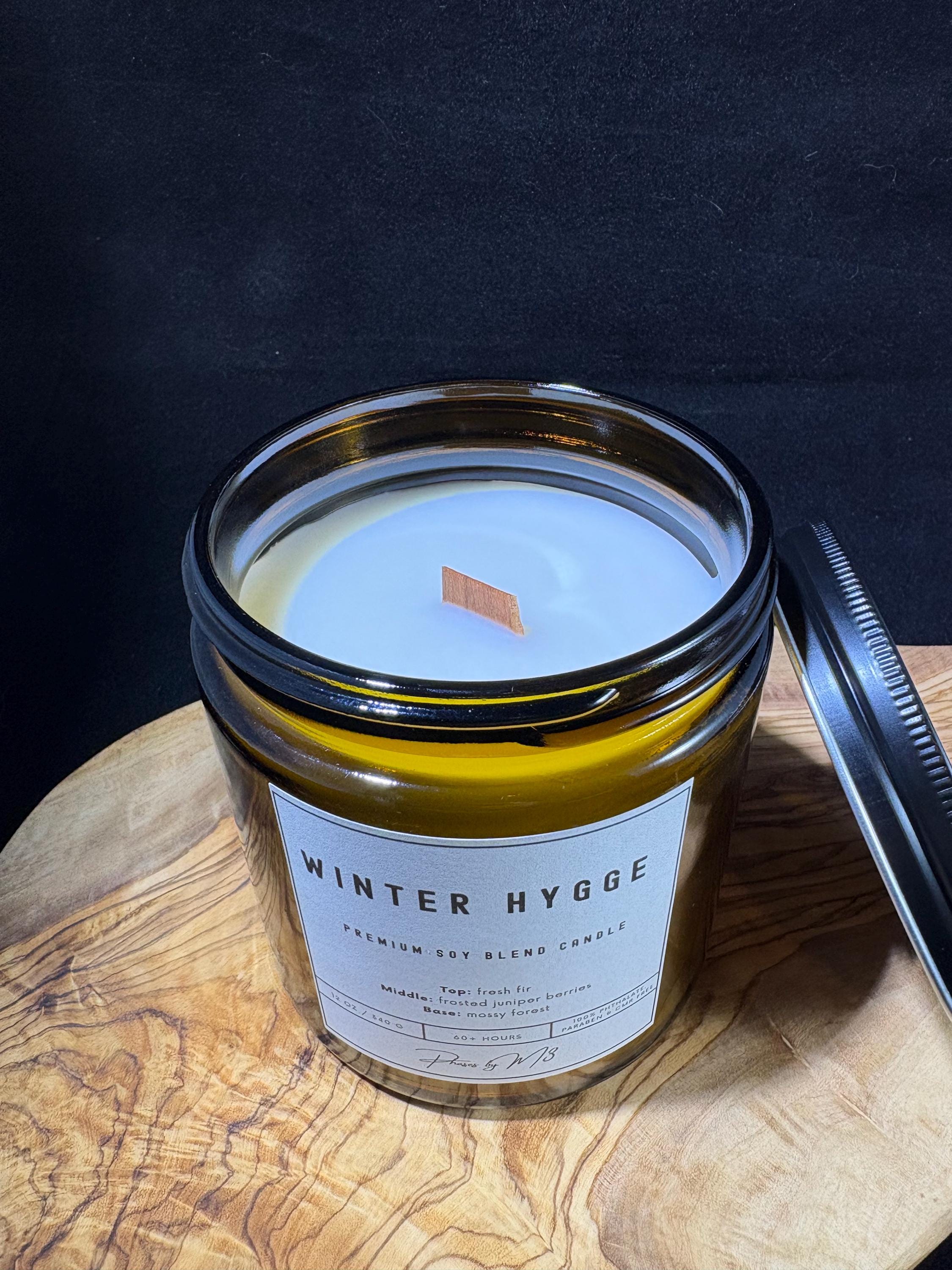 Winter Hygge Candle | 7oz and 12oz Amber Glass Candles | 2.5oz Wax Melts | Cozy Fir, Juniper and Forest Scent | Holiday & Winter Home Decor