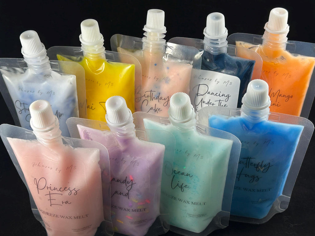 Highly Scented Squeeze Wax Melts – 4oz Pouch | Customizable Soy Blend Wax for Warmers | Fruity, Floral, Sweet & Coastal Scents