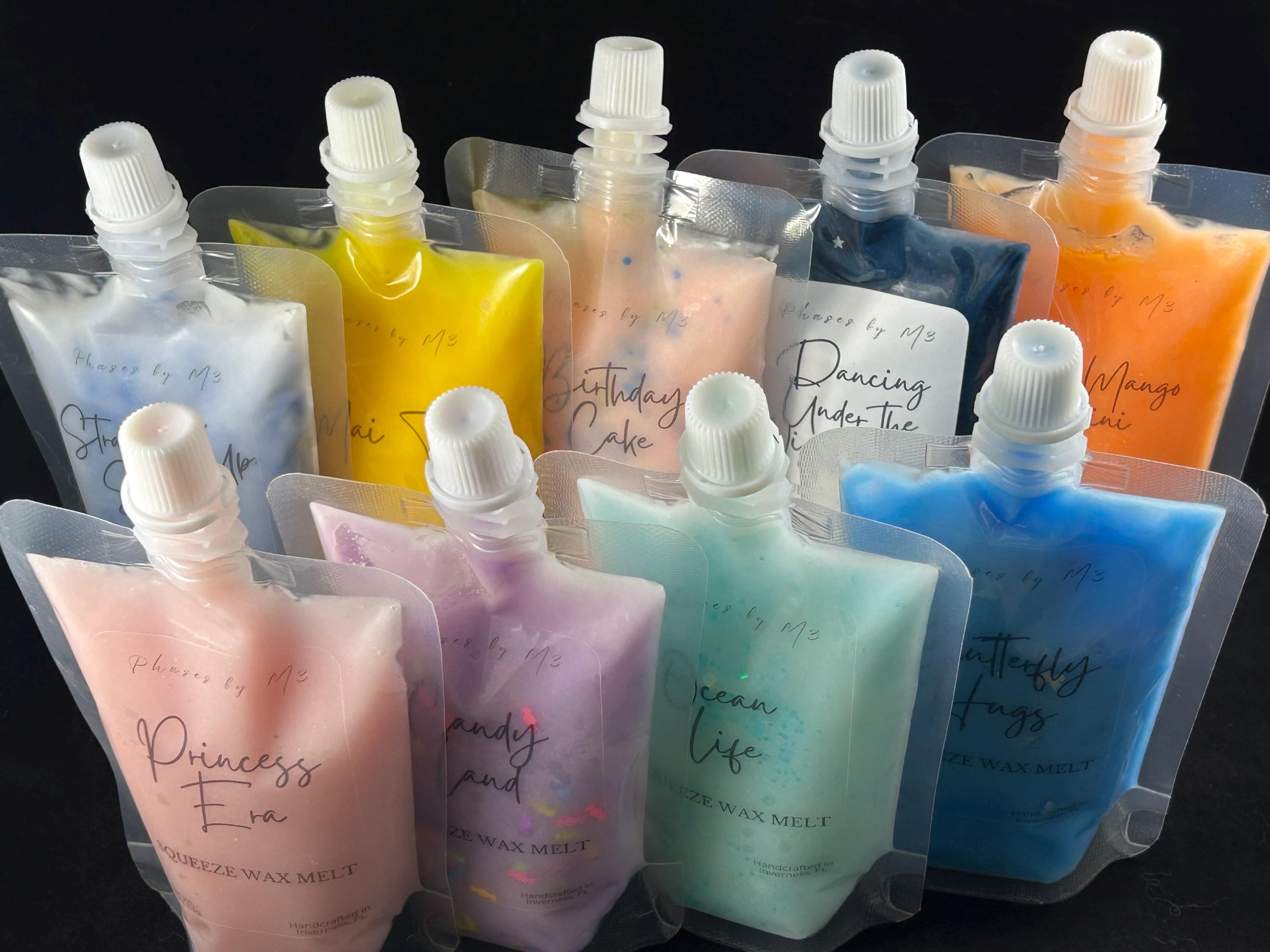 Highly Scented Squeeze Wax Melts – 4oz Pouch | Customizable Soy Blend Wax for Warmers | Fruity, Floral, Sweet & Coastal Scents