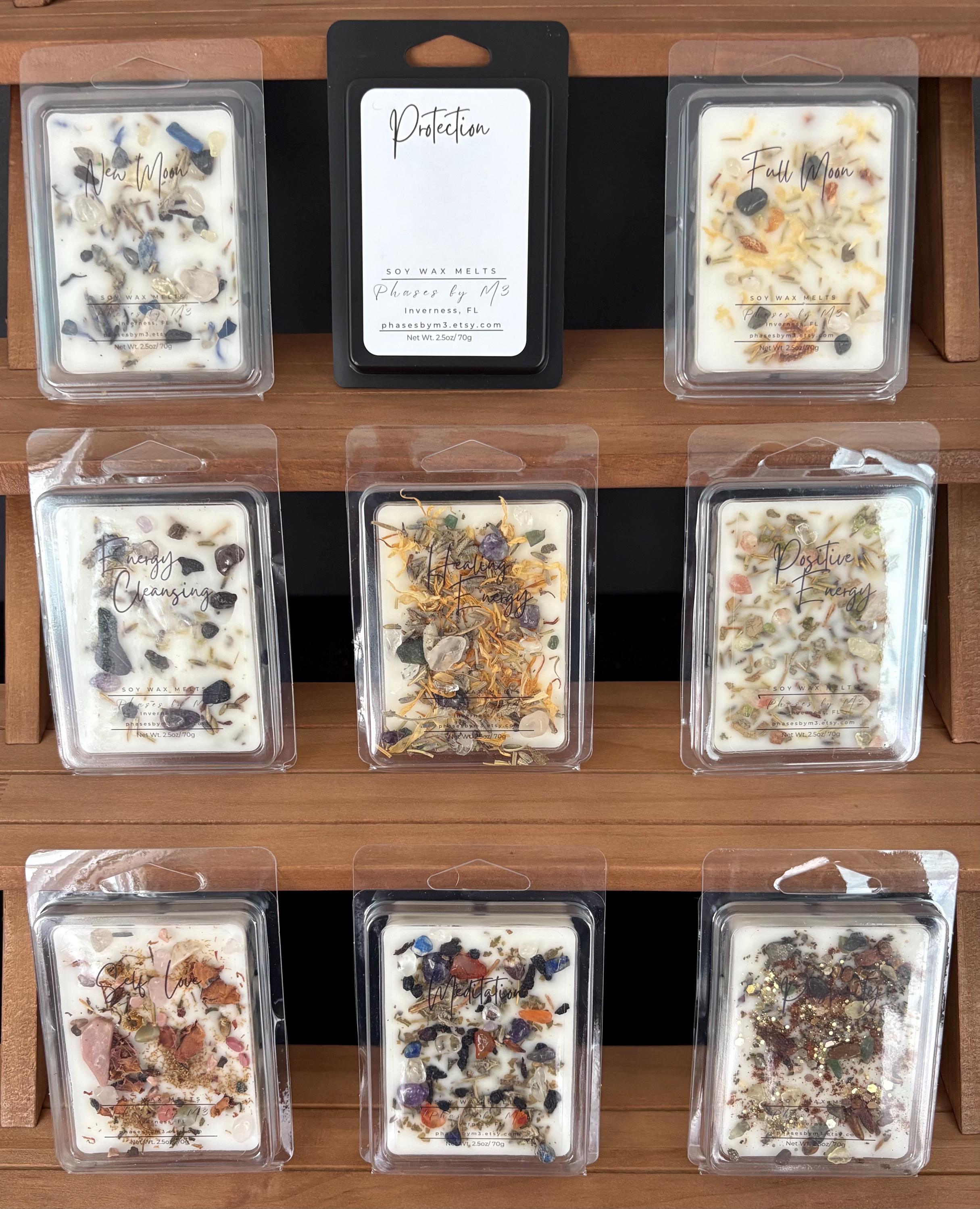 Reiki Charged Intention Wax Melts | 2.5oz Soy Wax Melts with Crystals and Herbs | Manifestation, Healing & Spiritual Energy Wax Melts