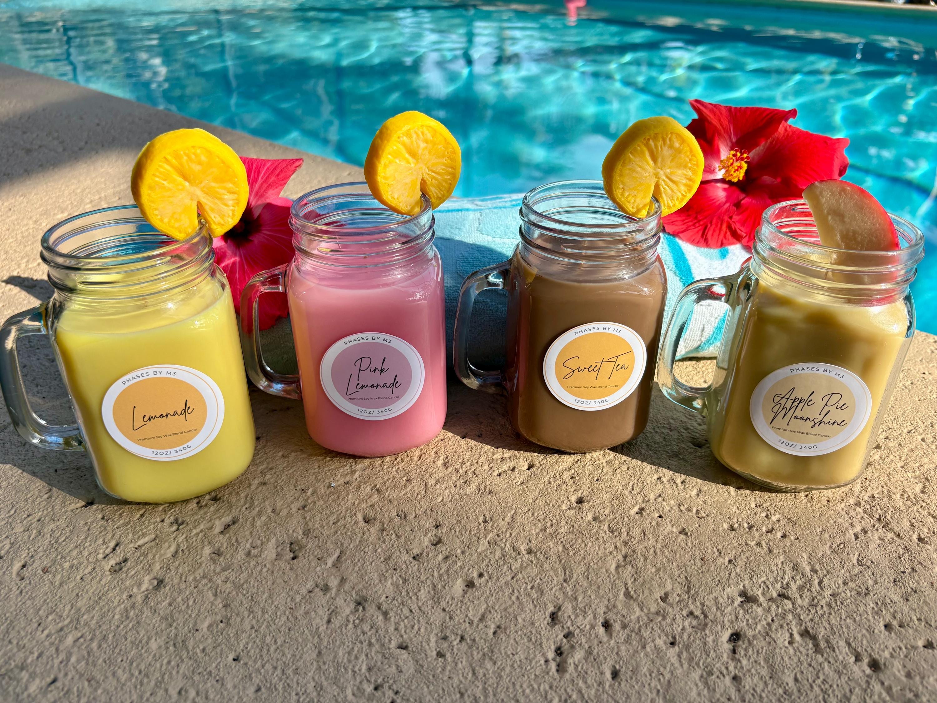 Summer Beverage Mason Jar Candles: Lemonade, Pink Lemonade, Sweet Tea, Apple Pie Moonshine