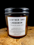 Leather and Labdanum Candle | 7oz and 12oz Amber Glass | 2.5oz Wax Melts | Luxurious Leather & Tobacco Scent
