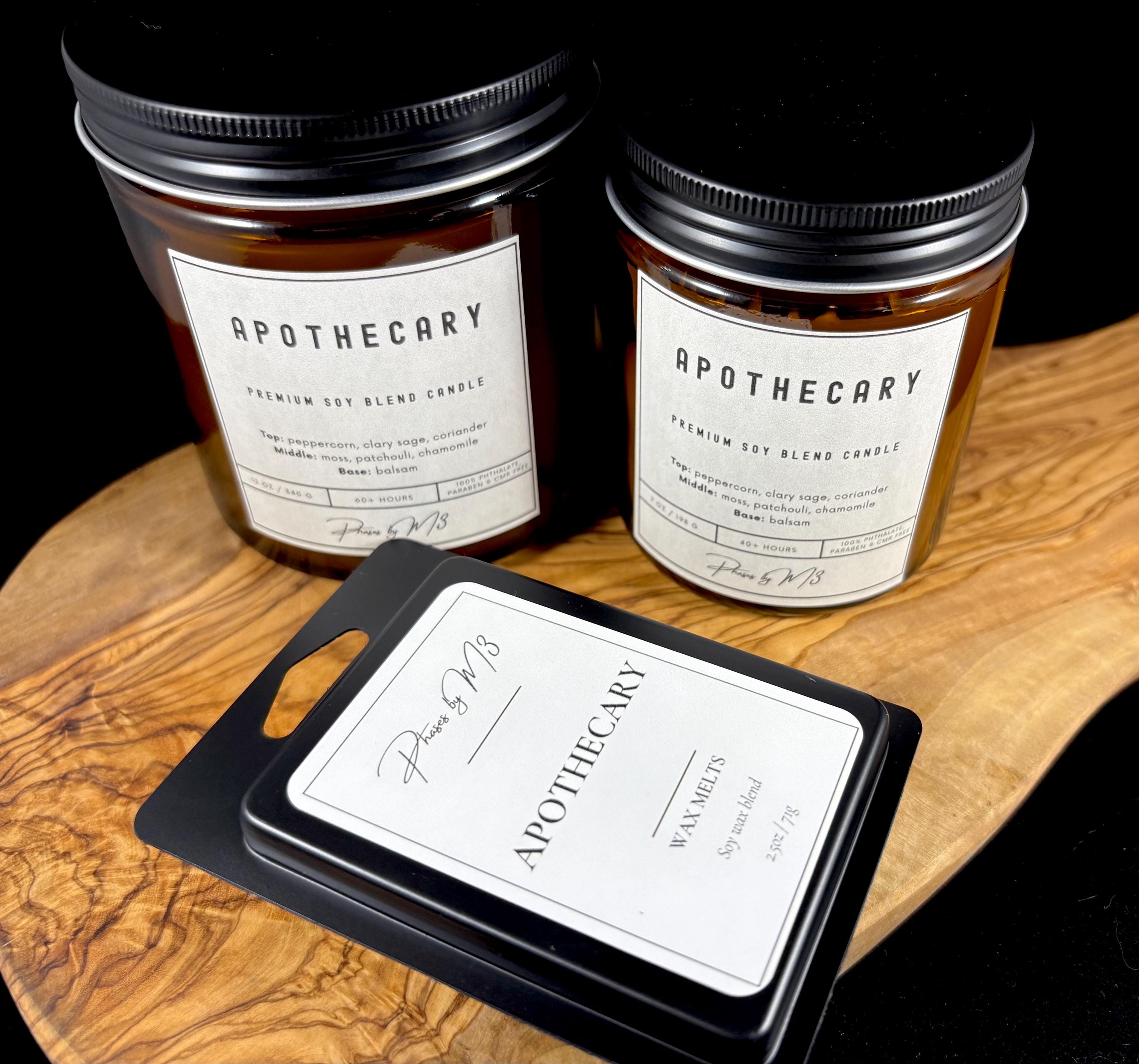 Apothecary Candle | Amber Glass Soy Candle | Earthy Herbal Candle with Moss, Sage, Balsam  | 7oz and 12oz Candles & Wax Melts